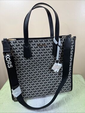 Michael Kors Black and Gray MK Logo Tote with Adjustable Strap